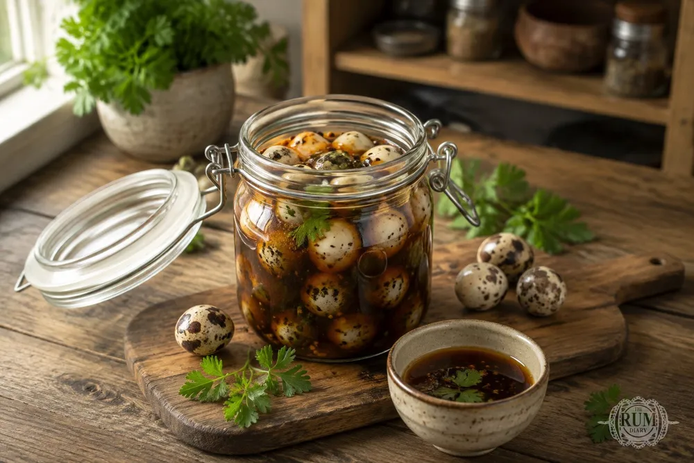 Маринованные яйца со свёклой и веточками укропа